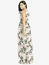Rear View Thumbnail - Palm Beach Print Shirred Skirt Jewel Neck Halter Dress with Front Slit