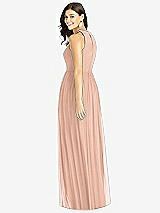 Rear View Thumbnail - Pale Peach Shirred Skirt Jewel Neck Halter Dress with Front Slit