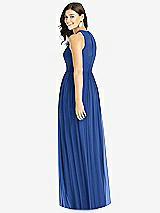 Rear View Thumbnail - Classic Blue Shirred Skirt Jewel Neck Halter Dress with Front Slit