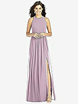 Front View Thumbnail - Suede Rose Shirred Skirt Jewel Neck Halter Dress with Front Slit