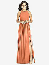 Front View Thumbnail - Sweet Melon Shirred Skirt Jewel Neck Halter Dress with Front Slit