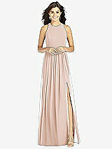 Front View Thumbnail - Cameo Shirred Skirt Jewel Neck Halter Dress with Front Slit
