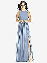 Front View Thumbnail - Cloudy Shirred Skirt Jewel Neck Halter Dress with Front Slit