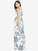 Rear View Thumbnail - Cottage Rose Dusk Blue Shirred Skirt Jewel Neck Halter Dress with Front Slit