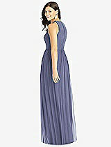 Rear View Thumbnail - French Blue Shirred Skirt Jewel Neck Halter Dress with Front Slit