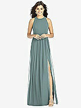 Front View Thumbnail - Icelandic Shirred Skirt Jewel Neck Halter Dress with Front Slit