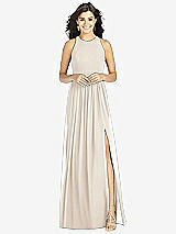 Front View Thumbnail - Oat Shirred Skirt Jewel Neck Halter Dress with Front Slit