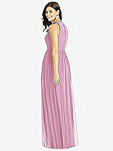 Rear View Thumbnail - Powder Pink Shirred Skirt Jewel Neck Halter Dress with Front Slit