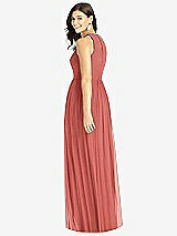 Rear View Thumbnail - Coral Pink Shirred Skirt Jewel Neck Halter Dress with Front Slit