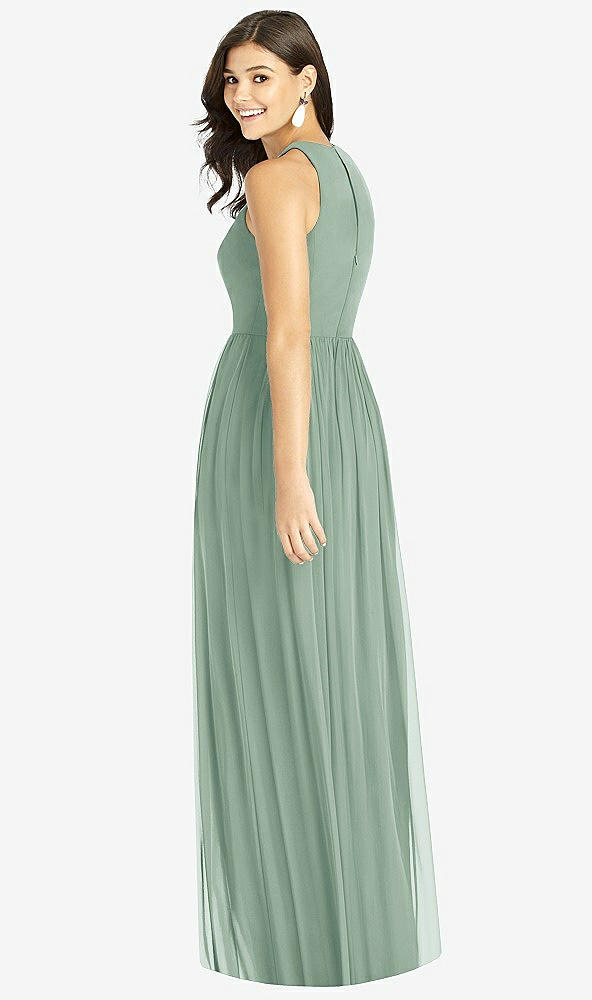 Back View - Seagrass Shirred Skirt Jewel Neck Halter Dress with Front Slit