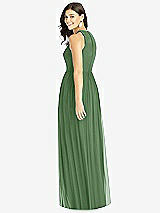 Rear View Thumbnail - Vineyard Green Shirred Skirt Jewel Neck Halter Dress with Front Slit