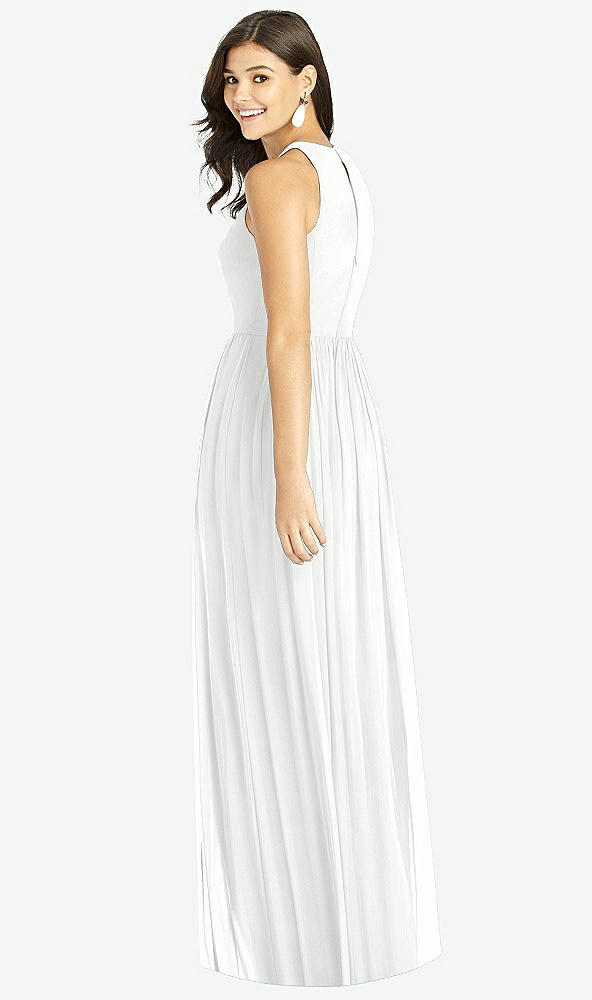 Back View - White Shirred Skirt Jewel Neck Halter Dress with Front Slit