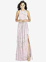 Front View Thumbnail - Watercolor Print Shirred Skirt Jewel Neck Halter Dress with Front Slit