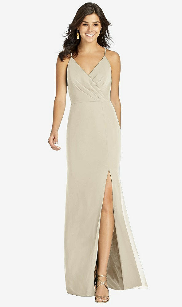Front View - Champagne Criss Cross Back Mermaid Wrap Dress