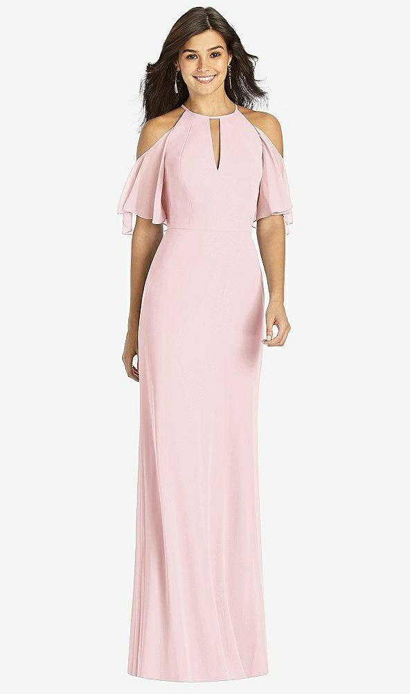 Front View - Ballet Pink Ruffle Cold-Shoulder Mermaid Maxi Dress