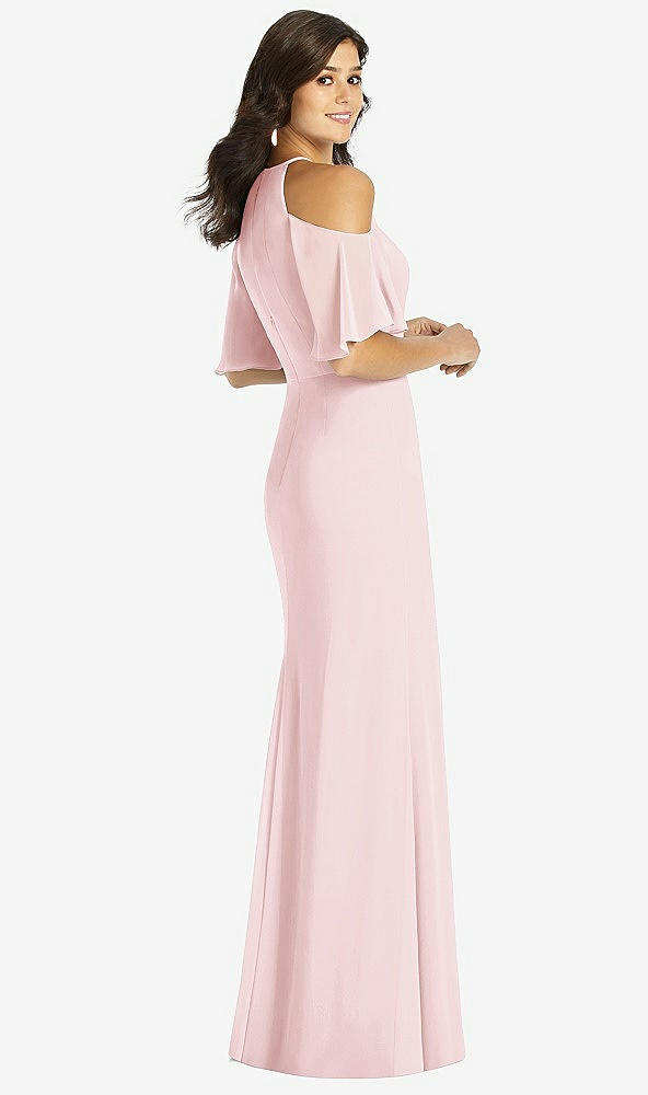 Back View - Ballet Pink Ruffle Cold-Shoulder Mermaid Maxi Dress