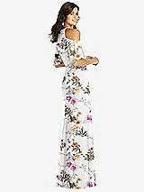 Rear View Thumbnail - Butterfly Botanica Ivory Ruffle Cold-Shoulder Mermaid Maxi Dress