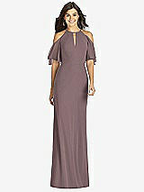 Front View Thumbnail - French Truffle Ruffle Cold-Shoulder Mermaid Maxi Dress