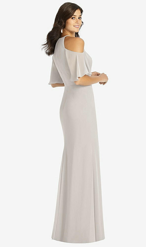 Back View - Oyster Ruffle Cold-Shoulder Mermaid Maxi Dress