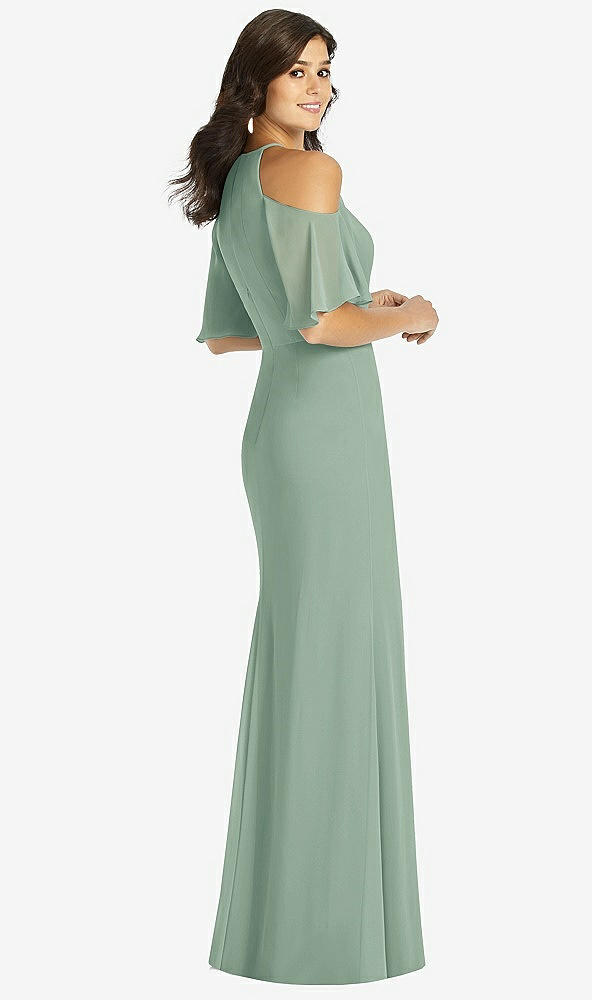 Back View - Seagrass Ruffle Cold-Shoulder Mermaid Maxi Dress