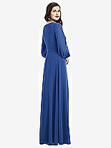 Rear View Thumbnail - Classic Blue Long Sleeve Wrap Maxi Dress with Front Slit