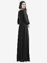 Rear View Thumbnail - Black Long Sleeve Wrap Maxi Dress with Front Slit