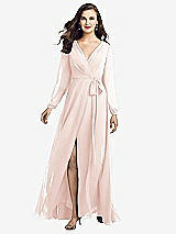 Front View Thumbnail - Blush Long Sleeve Wrap Maxi Dress with Front Slit