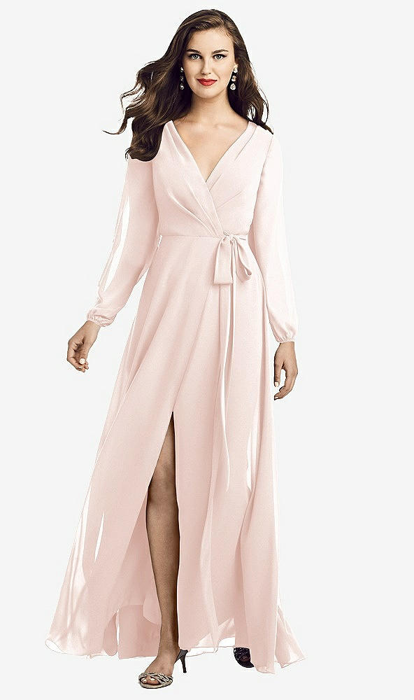 Front View - Blush Long Sleeve Wrap Maxi Dress with Front Slit