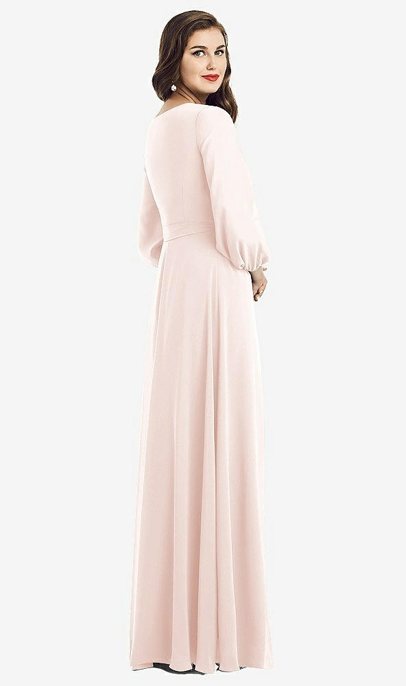 Back View - Blush Long Sleeve Wrap Maxi Dress with Front Slit