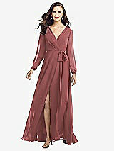 Front View Thumbnail - English Rose Long Sleeve Wrap Maxi Dress with Front Slit