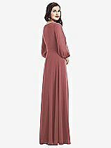 Rear View Thumbnail - English Rose Long Sleeve Wrap Maxi Dress with Front Slit