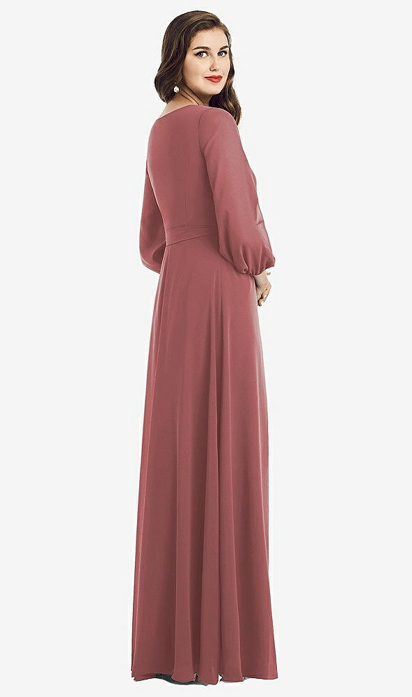 Back View - English Rose Long Sleeve Wrap Maxi Dress with Front Slit