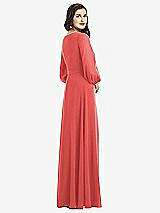Rear View Thumbnail - Perfect Coral Long Sleeve Wrap Maxi Dress with Front Slit