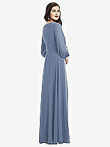 Rear View Thumbnail - Larkspur Blue Long Sleeve Wrap Maxi Dress with Front Slit