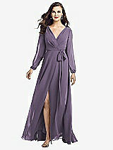 Front View Thumbnail - Lavender Long Sleeve Wrap Maxi Dress with Front Slit