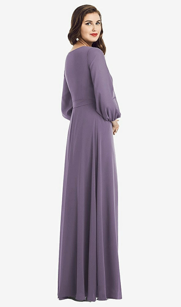 Back View - Lavender Long Sleeve Wrap Maxi Dress with Front Slit