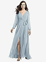Front View Thumbnail - Mist Long Sleeve Wrap Maxi Dress with Front Slit