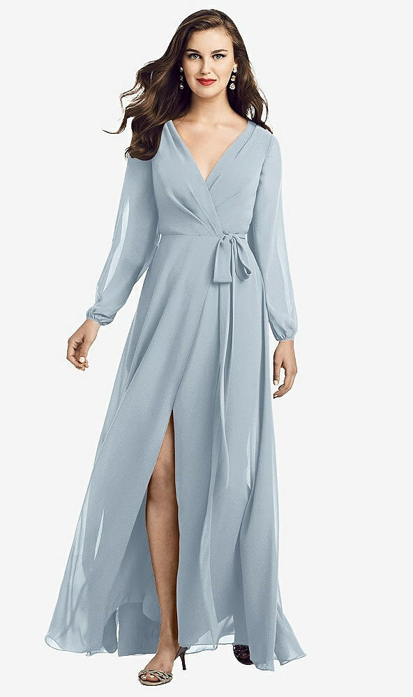 Front View - Mist Long Sleeve Wrap Maxi Dress with Front Slit