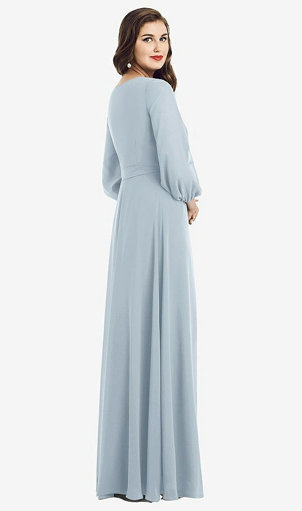 Back View - Mist Long Sleeve Wrap Maxi Dress with Front Slit