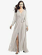 Front View Thumbnail - Oyster Long Sleeve Wrap Maxi Dress with Front Slit