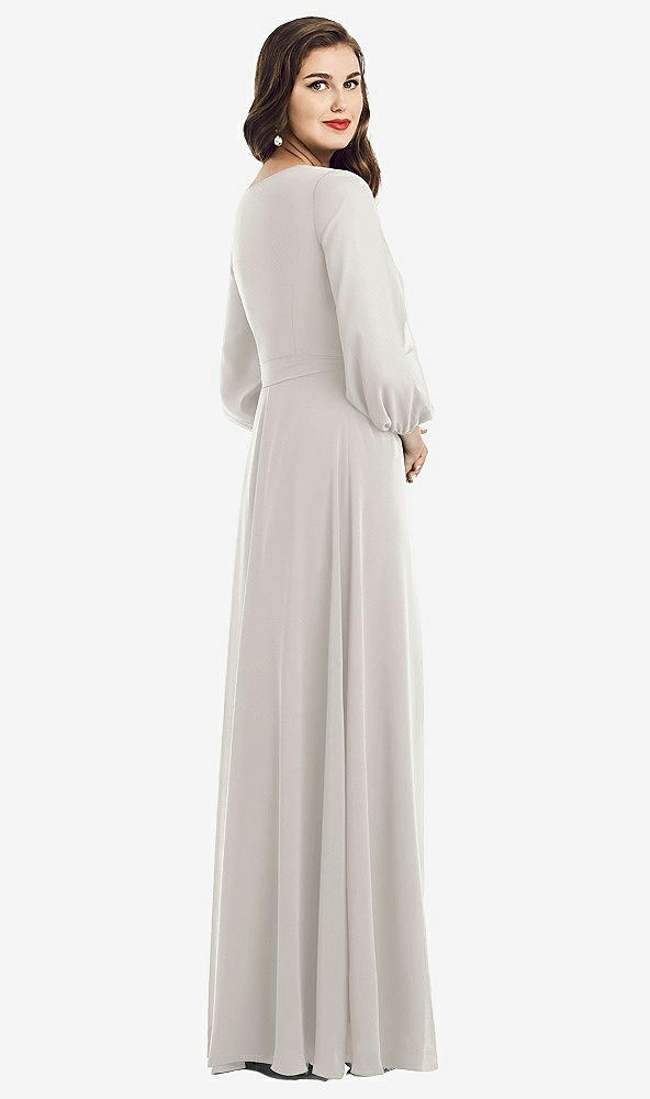 Back View - Oyster Long Sleeve Wrap Maxi Dress with Front Slit