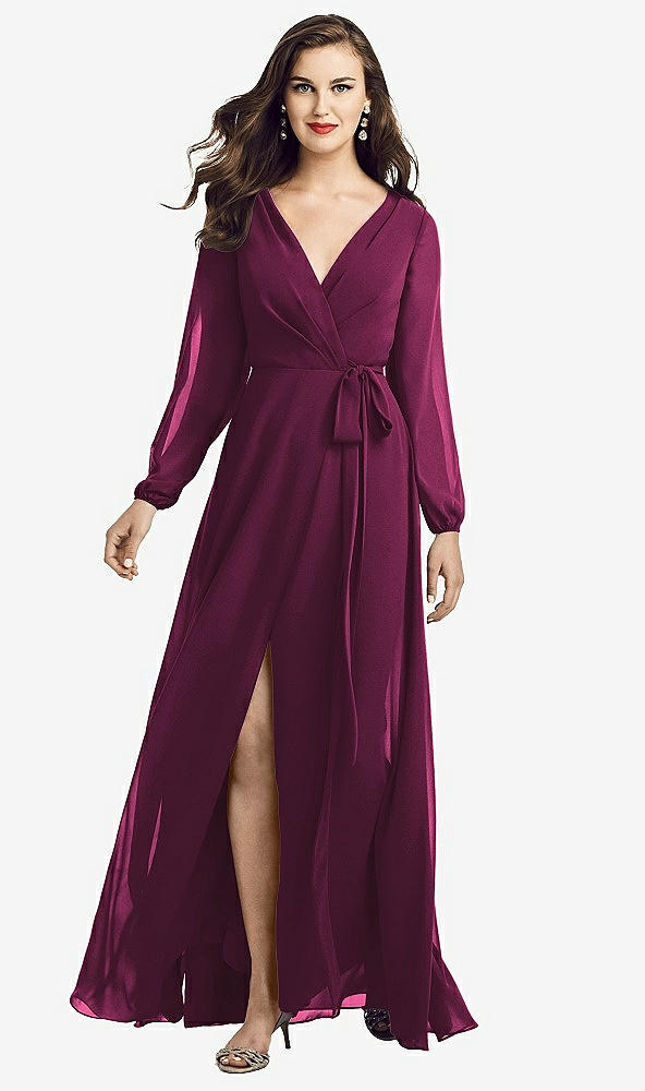Front View - Ruby Long Sleeve Wrap Maxi Dress with Front Slit