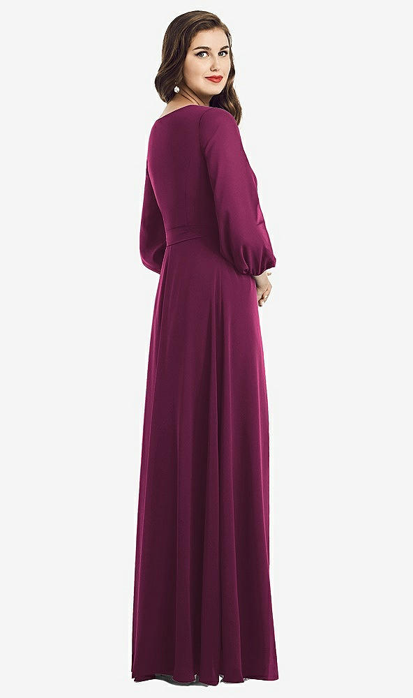 Back View - Ruby Long Sleeve Wrap Maxi Dress with Front Slit