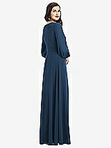 Rear View Thumbnail - Sofia Blue Long Sleeve Wrap Maxi Dress with Front Slit