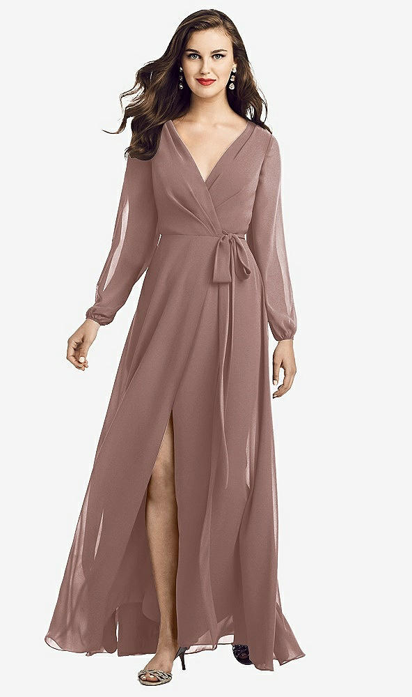 Front View - Sienna Long Sleeve Wrap Maxi Dress with Front Slit