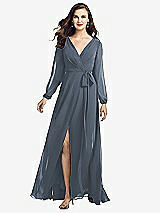 Front View Thumbnail - Silverstone Long Sleeve Wrap Maxi Dress with Front Slit