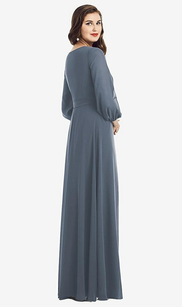 Back View - Silverstone Long Sleeve Wrap Maxi Dress with Front Slit