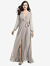Front View Thumbnail - Taupe Long Sleeve Wrap Maxi Dress with Front Slit