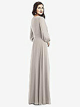 Rear View Thumbnail - Taupe Long Sleeve Wrap Maxi Dress with Front Slit