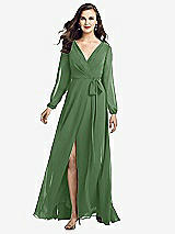 Front View Thumbnail - Vineyard Green Long Sleeve Wrap Maxi Dress with Front Slit